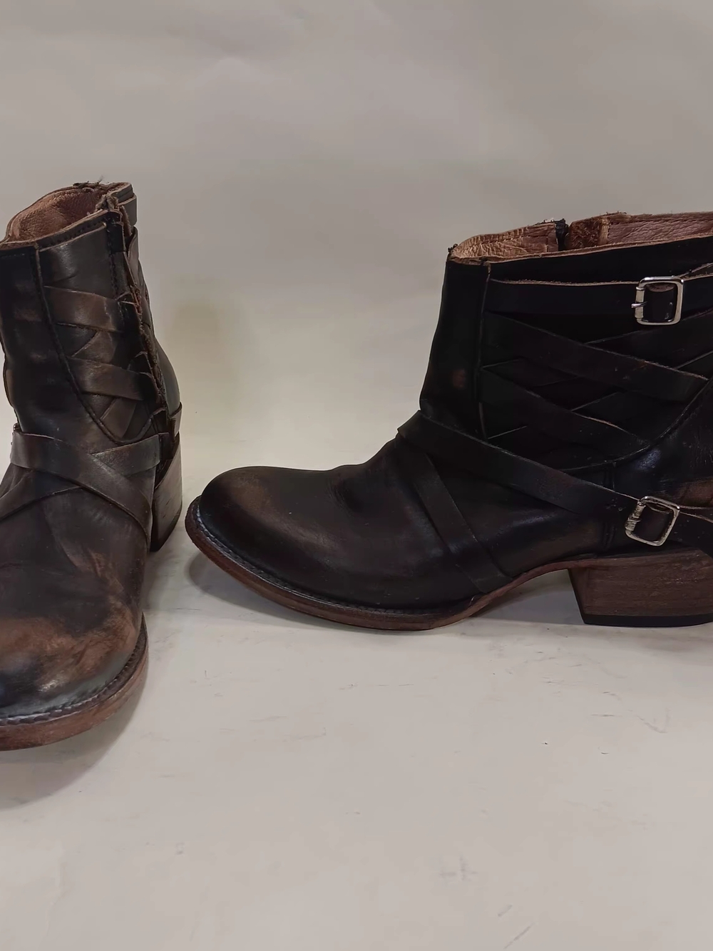Freebird by Steven Black Leather Ankle Booties with Strap & Buckle